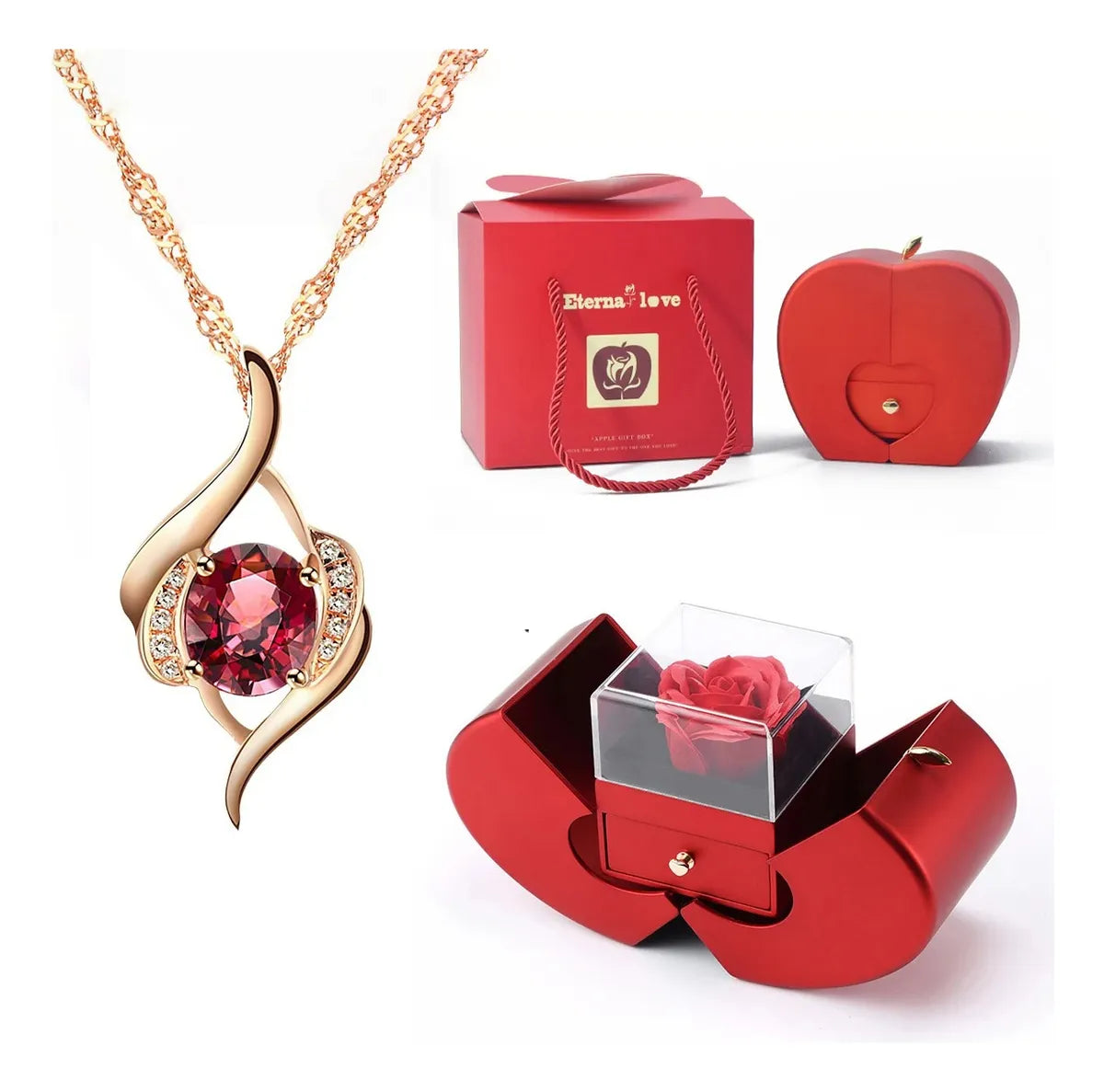 Caixa Maça Luxo Presente Rosa Vermelha Colar Amor Vermelho