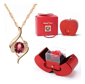 Caixa Maça Luxo Presente Rosa Vermelha Colar Amor Vermelho