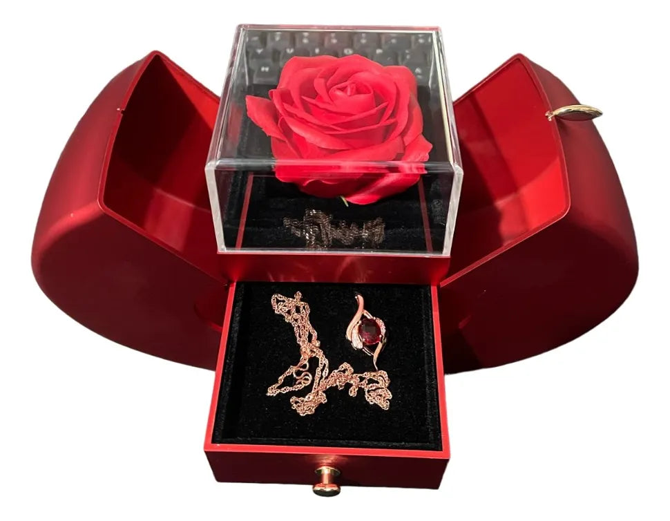 Caixa Maça Luxo Presente Rosa Vermelha Colar Amor Vermelho