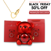 Colar com Nome Personalizado + Urso com Rosa Eternizada