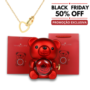 Colar com Nome Personalizado + Urso com Rosa Eternizada